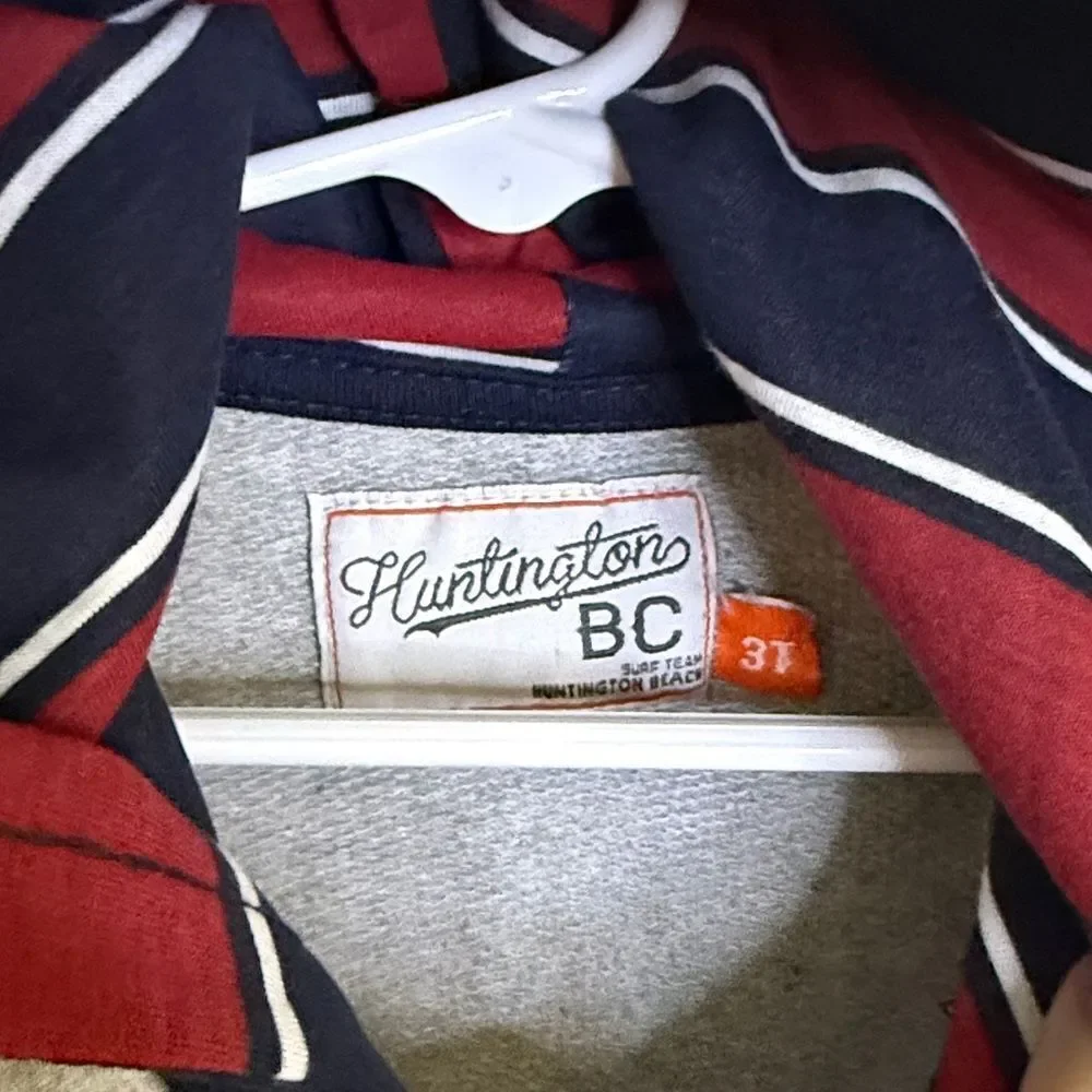 Gray and Red Hooded Zip-Up Jacket 3T
